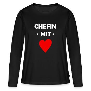 Chefin mit Herz - Frauen Premium Bio Langarmshirt - Schwarz - Vorne - Julia (174cm)