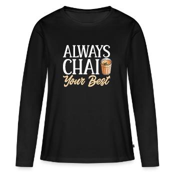 Thé Chai Masala Chai - T-shirt manches longues Premium bio Femme - noir - Devant - Julia (174cm)