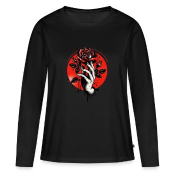 Étreinte pourpre - T-shirt manches longues Premium bio Femme - noir - Devant - Julia (174cm)