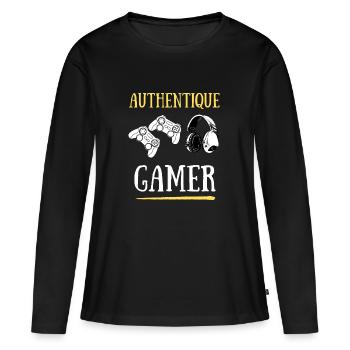 Authentique Gamer - T-shirt manches longues Premium bio Femme - noir - Devant - Julia (174cm)