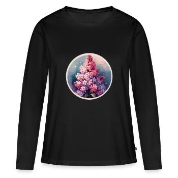 Lilas dessiné - T-shirt manches longues Premium bio Femme - noir - Devant - Julia (174cm)