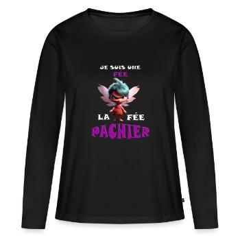 Je suis la Fée Pachier, Fée pas Chier, Fée Pachié - T-shirt manches longues Premium bio Femme - noir - Devant - Julia (174cm)