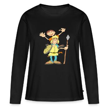 Soldat traditionnel avec bouclier - T-shirt manches longues Premium bio Femme - noir - Devant - Julia (174cm)