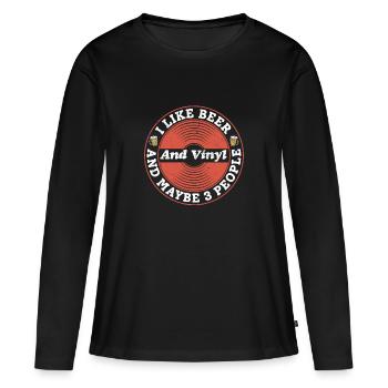 J’aime la bière et le vinyle et peut-être 3 personnes enregistrent V - T-shirt manches longues Premium bio Femme - noir - Devant - Julia (174cm)