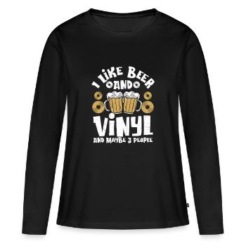 J’aime la bière et le vinyle et peut-être 3 personnes vintage f - T-shirt manches longues Premium bio Femme - noir - Devant - Julia (174cm)