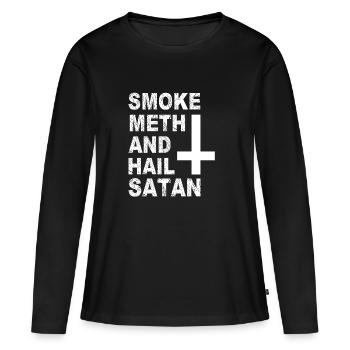 Fumer Meth Hail Satan Drôle Satanique - T-shirt manches longues Premium bio Femme - noir - Devant - Julia (174cm)