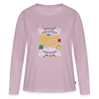 Une journée sans puzzle Résolution de pièces - T-shirt manches longues Premium bio Femme - rose poudré - Devant - Julia (174cm)