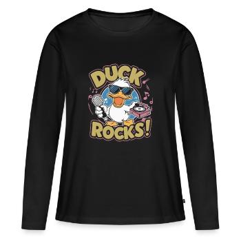 ROCHERS DE CANARD - T-shirt manches longues Premium bio Femme - noir - Devant - Julia (174cm)