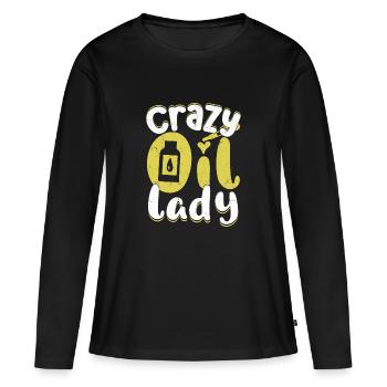 Crazy Oil Lady Huile Essentielle Guérison Naturelle - T-shirt manches longues Premium bio Femme - noir - Devant - Julia (174cm)