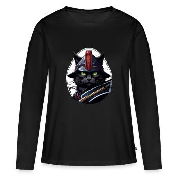 Ninja Cat - Samurai Kitten - Women's Premium Organic Long Sleeve Shirt - black - Front - Julia (174cm)