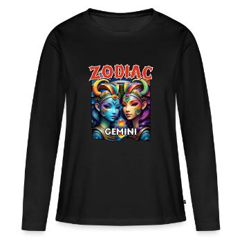 Zodiaque Gémeaux - Signe du zodiaque Gémeaux - T-shirt manches longues Premium bio Femme - noir - Devant - Julia (174cm)