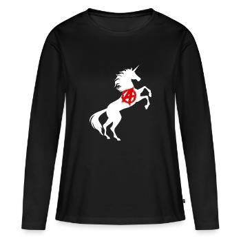 Einhorn Anarchie Symbol T-Shirt Anarchismus Magisch - Frauen Premium Bio Langarmshirt - Schwarz - Vorne - Julia (174cm)
