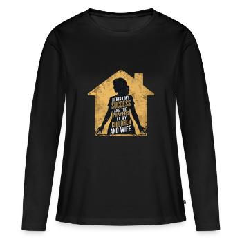 DERRIÈRE MON SUCCÈS - T-shirt manches longues Premium bio Femme - noir - Devant - Julia (174cm)