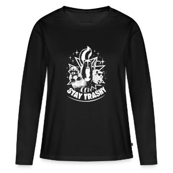 Stay Trashy mit Waschbär, Stinktier und Ratte - Frauen Premium Bio Langarmshirt - Schwarz - Vorne - Julia (174cm)