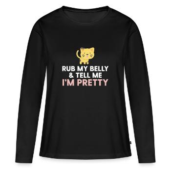 Gelbes Kätzchen - Reib meinen Bauch und sag mir, dass ich hübsch bin - Frauen Premium Bio Langarmshirt - Schwarz - Vorne - Julia (174cm)