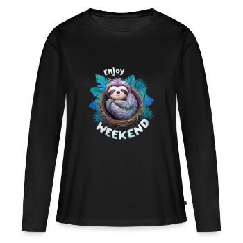 WOCHENENDE GENIESSEN - Frauen Premium Bio Langarmshirt - Schwarz - Vorne - Julia (174cm)