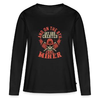 Posez-moi des questions sur la pioche de mineur de mine de charbon - T-shirt manches longues Premium bio Femme - noir - Devant - Julia (174cm)