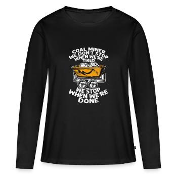 Mineur de charbon On ne s’arrête pas quand on est fatigué Pioche - T-shirt manches longues Premium bio Femme - noir - Devant - Julia (174cm)