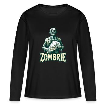 Zombie Zombrie Brie Fromage d’Halloween Zombie - T-shirt manches longues Premium bio Femme - noir - Devant - Julia (174cm)