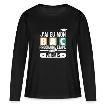 Cadeau Baccalauréat Bachelier Bachelière Bac 2024 - T-shirt manches longues Premium bio Femme - noir - Devant - Julia (174cm)