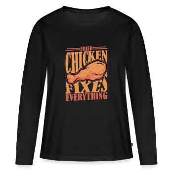 Fried Chicken Fixes Everything Fry Fast Food - Frauen Premium Bio Langarmshirt - Schwarz - Vorne - Julia (174cm)