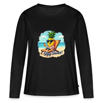 ANANAS - T-shirt manches longues Premium bio Femme - noir - Devant - Julia (174cm)