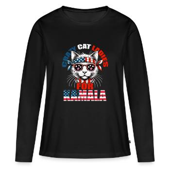 Folles chat dames pour kamala - T-shirt manches longues Premium bio Femme - noir - Devant - Julia (174cm)