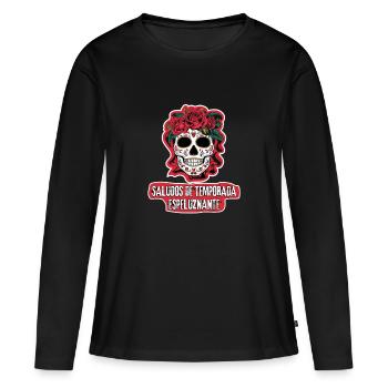 Sugar Skull Saludos De Temporada Espeluznante - Frauen Premium Bio Langarmshirt - Schwarz - Vorne - Julia (174cm)