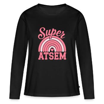 Super atsem - cadeau fin d'année - anniversaire - T-shirt manches longues Premium bio Femme - noir - Devant - Julia (174cm)