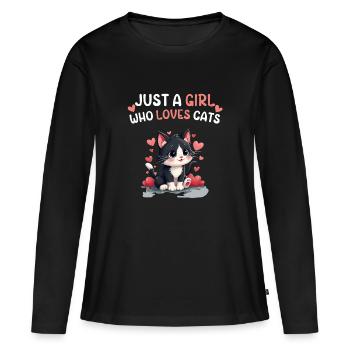 Juste une fille qui aime les chats, chat mignon noir et blanc - T-shirt manches longues Premium bio Femme - noir - Devant - Julia (174cm)