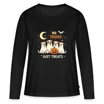 HALLOWEEN, PAS D’ASTUCES, JUSTE DES FRIANDISES - T-shirt manches longues Premium bio Femme - noir - Devant - Julia (174cm)