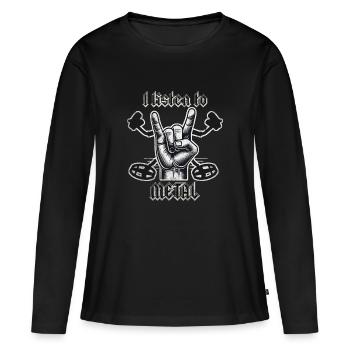 J’écoute du métal - Signe des cornes - T-shirt manches longues Premium bio Femme - noir - Devant - Julia (174cm)