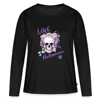 Love on Halloween, smiling skull, funny t-shirt - Women's Premium Organic Long Sleeve Shirt - black - Front - Julia (174cm)