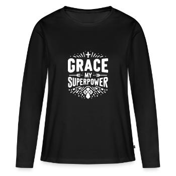 Gnade meine Superkraft - Frauen Premium Bio Langarmshirt - Schwarz - Vorne - Julia (174cm)