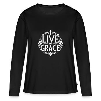 Lebe in Gnade - Frauen Premium Bio Langarmshirt - Schwarz - Vorne - Julia (174cm)