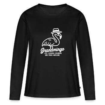 Grandmingo - Oma im Flamingo-Stil, einfach cool! - Frauen Premium Bio Langarmshirt - Schwarz - Vorne - Julia (174cm)