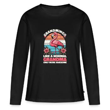 Grandmingo - Oma im Flamingo-Stil, einfach cool! - Frauen Premium Bio Langarmshirt - Schwarz - Vorne - Julia (174cm)