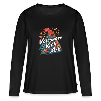 Volcan – Cendres, lave et feu - T-shirt manches longues Premium bio Femme - noir - Devant - Julia (174cm)