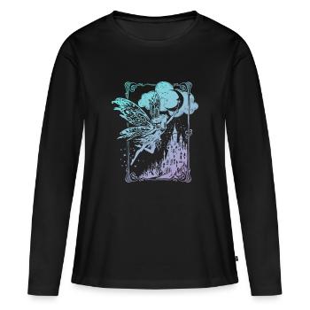 Fee im Scherenschnitt Vintage Look - Frauen Premium Bio Langarmshirt - Schwarz - Vorne - Julia (174cm)
