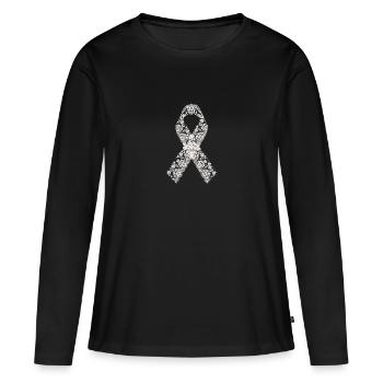 Élégant motif de dentelle Awareness Ribbon élégant - T-shirt manches longues Premium bio Femme - noir - Devant - Julia (174cm)