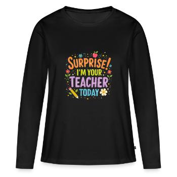 ENSEIGNANT - T-shirt manches longues Premium bio Femme - noir - Devant - Julia (174cm)