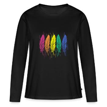 FEDER - Frauen Premium Bio Langarmshirt - Schwarz - Vorne - Julia (174cm)