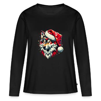 Polygon Kunst Wolf trägt Weihnachtsmütze Original - Frauen Premium Bio Langarmshirt - Schwarz - Vorne - Julia (174cm)