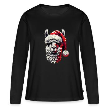 Polygon Kunst Lama Weihnachtsmütze Original - Frauen Premium Bio Langarmshirt - Schwarz - Vorne - Julia (174cm)