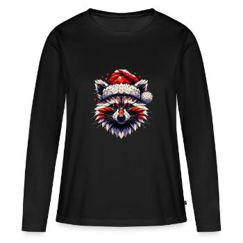Polygon Kunst Waschbär Weihnachtsmütze Original - Frauen Premium Bio Langarmshirt - Schwarz - Vorne - Julia (174cm)