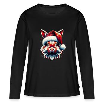 Polygone Art Lapin Père Noël Chapeau Original - T-shirt manches longues Premium bio Femme - noir - Devant - Julia (174cm)
