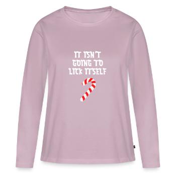 Il ne va pas se lécher tout seul - T-shirt manches longues Premium bio Femme - rose poudré - Devant - Julia (174cm)