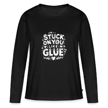 Je suis collé sur toi comme de la colle - T-shirt manches longues Premium bio Femme - noir - Devant - Julia (174cm)