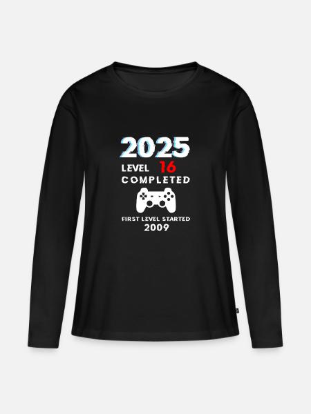 2025 Level 16 / 16. Geburtstag 2025 Gamer Geschenk - Frauen Premium Bio Langarmshirt - Schwarz