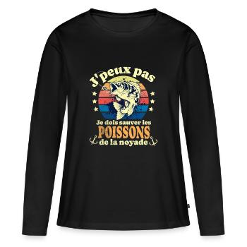 j peux pas je dois sauver les poissons pêche - T-shirt manches longues Premium bio Femme - noir - Devant - Julia (174cm)